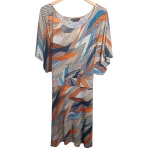 BCBGMAXAZRIA Womens Geometric Print Dolman Sleeve Kimono Midi Dress Size L‎